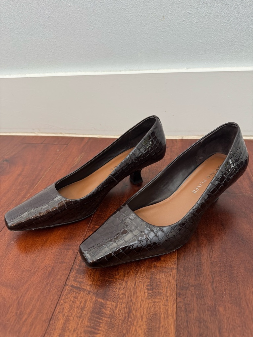Donald J. Pliner Brown Croc-Embossed Square-Toe Pump